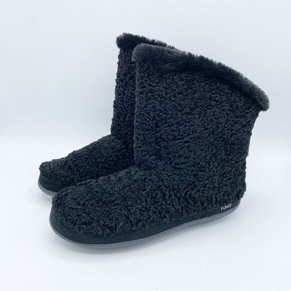 Black Faux Plush Shearling Inez Slippers Sz 7‎ - Picture 1 of 13